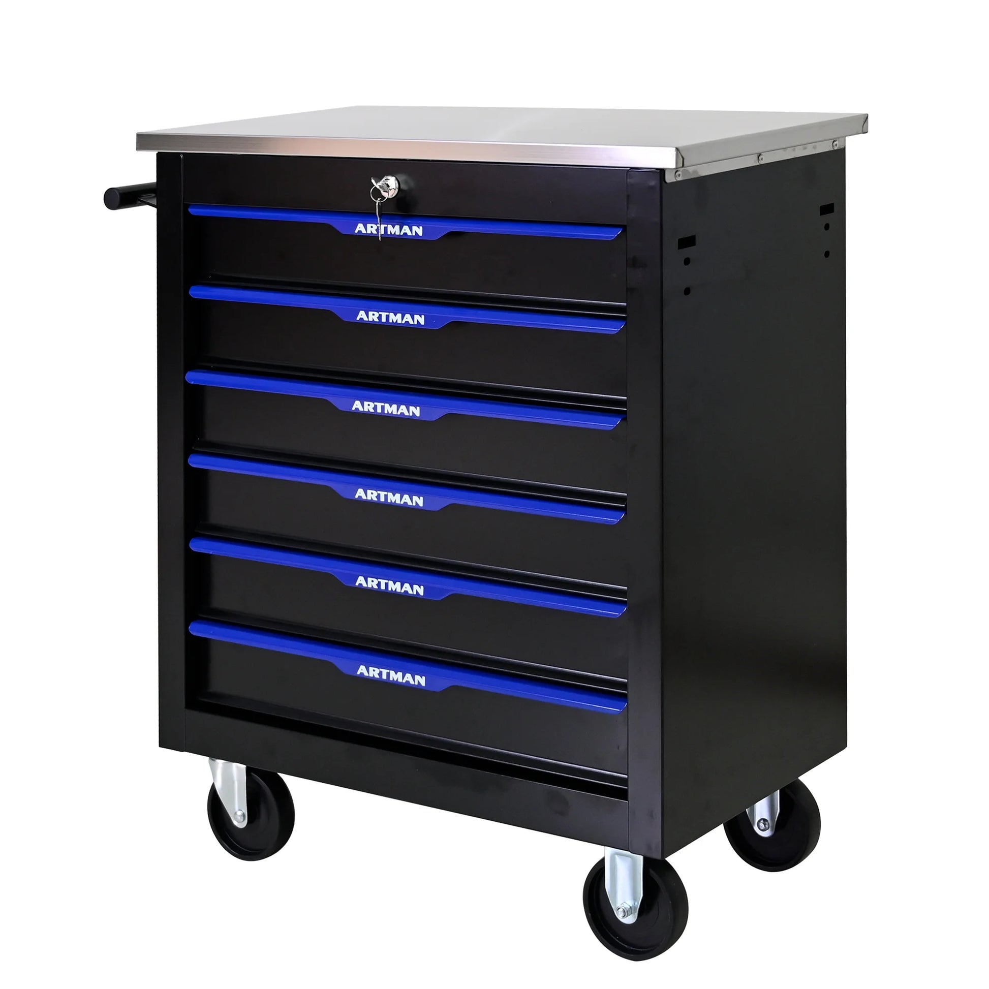 Tool Chest, 6-Drawer Rolling Tool Storage Cabinet with Wheels, Detachable Lockable Tool Box, Metal Tool Cart for Garage Workshop, Black Blue