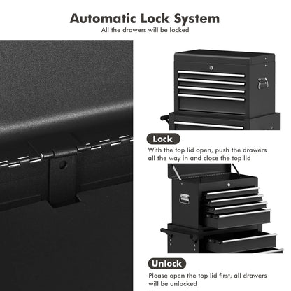 Gymax 2 in 1 Rolling Cabinet Storage Chest Box Garage Toolbox Organizer w/6 Drawers