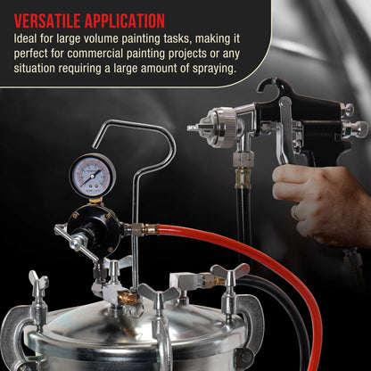 TCP Global Pressure Tank Paint Spray Gun with 1.5 Mm Nozzle 2-1/2 Gal. Pressure Pot & Spray Gun with Hoses