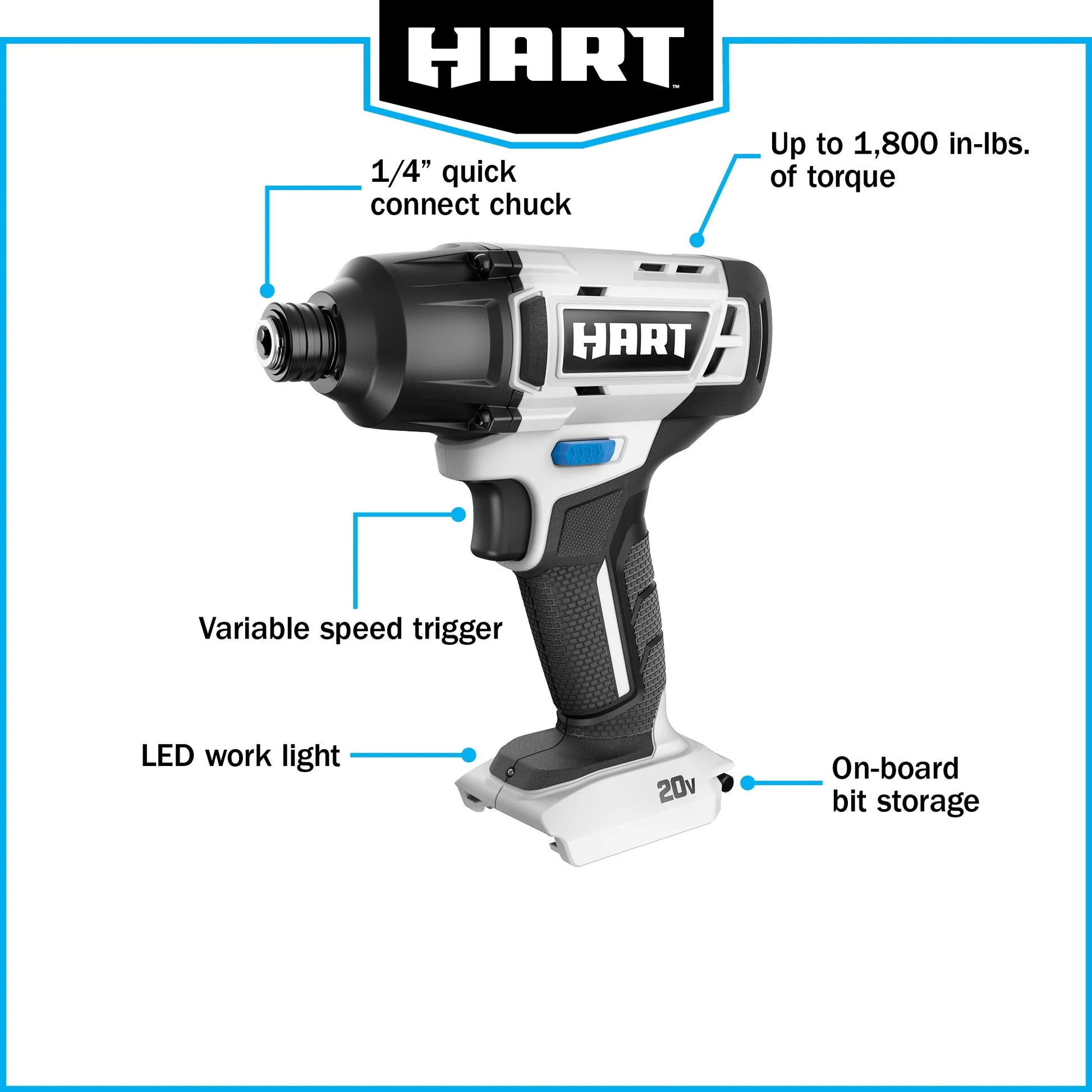 HART 20-Volt Cordless Impact Driver Kit, (1) 1.5Ah Lithium-Ion Battery, Hex Chuck, Gen 2