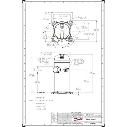Danfoss HRH051U2LP6 Scroll Compressor 52.200 Btu R410, 230 V, 3 Ph ,60 Hz 121L1466