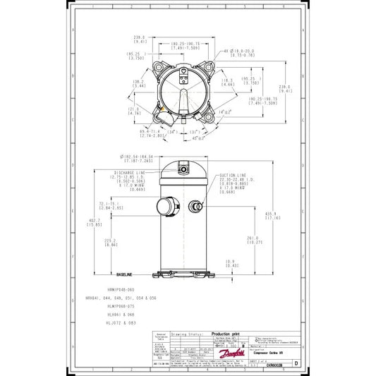 Danfoss HRH051U2LP6 Scroll Compressor 52.200 Btu R410, 230 V, 3 Ph ,60 Hz 121L1466