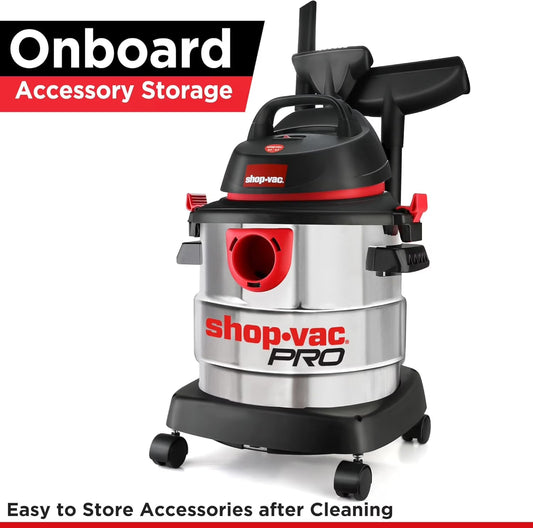 Shop-Vac 5989300, 5 Gallon, 4.5 HP Electric Corded Wet/Dry Vacuum Cleaner for Garage, Silver