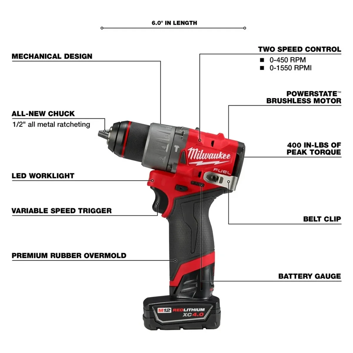 Milwaukee 3404-22 M12 FUEL 1/2" Hammer Drill Kit with Brushless Motor
