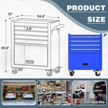 Aukfa Tool Chest, 24.5 in Steel Rolling Tool Box & Cabinet On Wheels for Garage, 4-Drawer, Blue