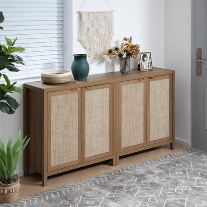 SICOTAS Sideboard Buffet Cabinet, Kitchen Cupboard Storage Cabinet with Rattan Doors and Shelves for Kitchen, Living Room, Bedroom
