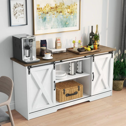 Catrimown Farmhouse Coffee Bar Cabinet with Storage, 58" Sideboard Buffet Cabinet with Storage, Sideboard Cabinet for Living Room, White