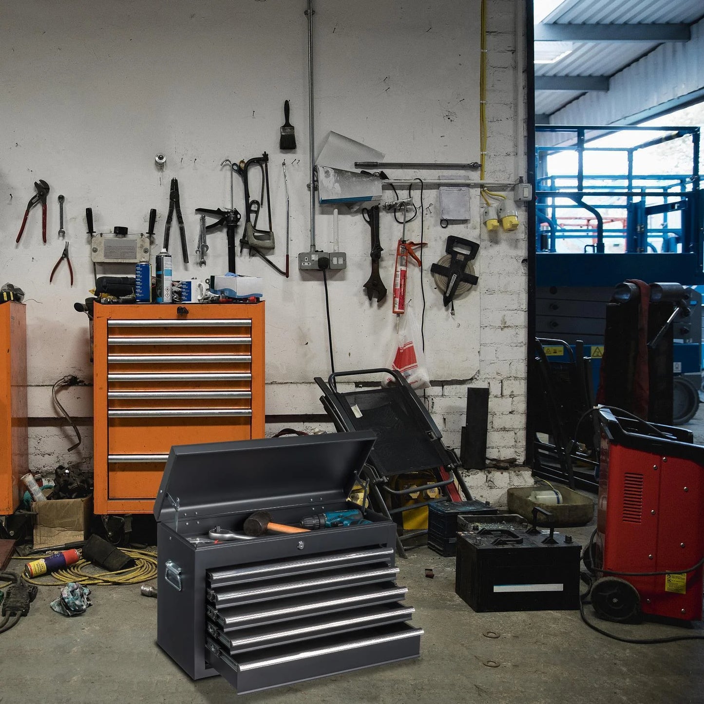 CGDYCF Portable 5-Drawer Metal Tool Chest Cabinet with Lock, Ball-Bearing Slides, Steel Tool Box for Garage & Workshop