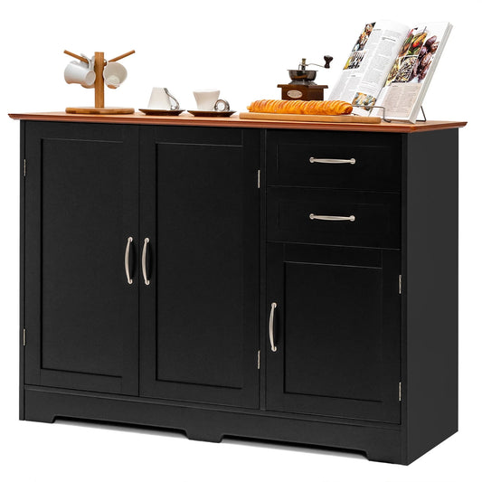 Costway Buffet Sideboard Kitchen Cupboard Storage Cabinet with 2 Drawers & 3 Doors Black