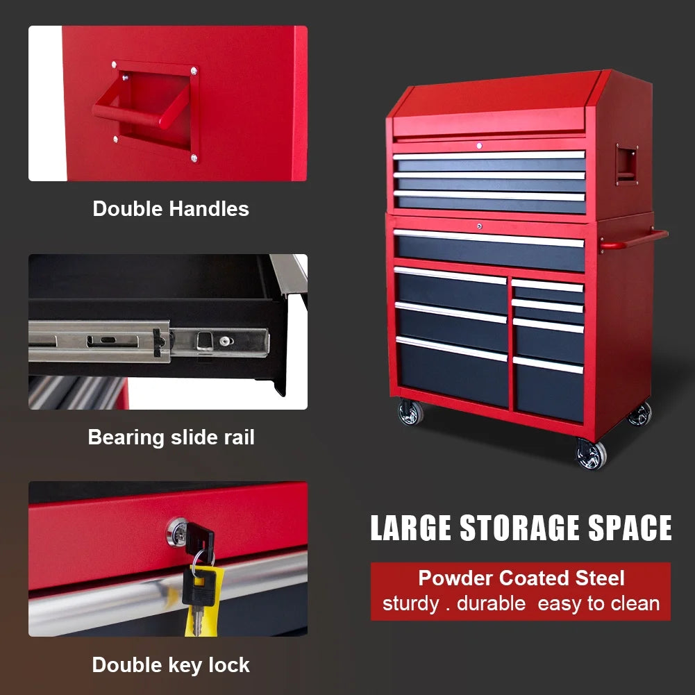 HPDAVV 41inch 11-drawer Tool Chest and Cabinet, Heavy Duty 11-Drawer Tool Chest Combo Rolling Cabinet with Locking System, 41 in. W x 24.5 in. D