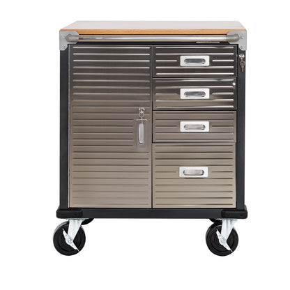 Seville Classics UltraHD® Heavy Duty Rolling Cabinet Workbench Table w/Solid Wood Top, Workstation for Garage, Office, Workshop, Granite, 1-Door, 4-Drawer (28" W x 25" D)