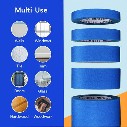 Blue Painters Tape 2 inch x 60 Yards - Case of 24 Rolls, Made in The USA (1.88 inch/48mm), Bulk Painters Tape, Leaves No Residue Behind, UV-Resistant, Paint Lines