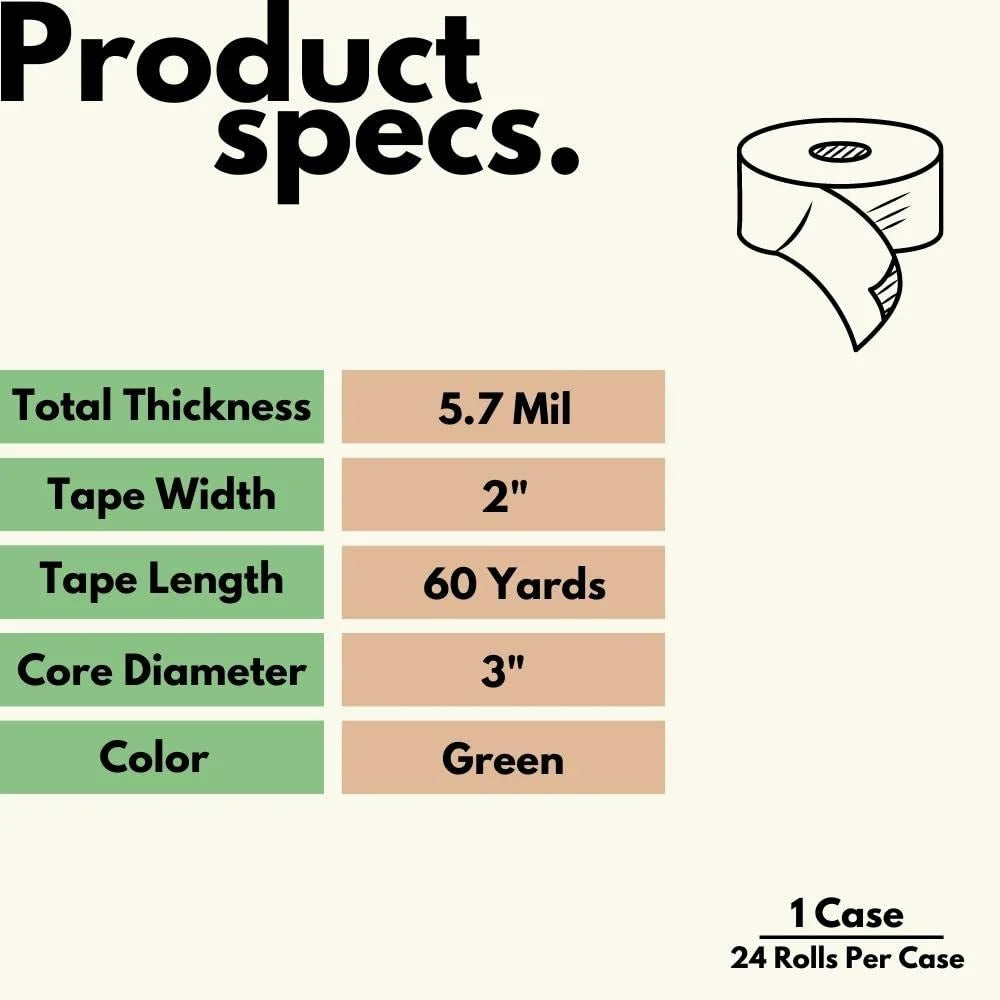 SSBM 1.88 Inch x 60 Yards Green Painter’s Tape 5.7 Mil Easy Tear Design for Multi-Surface Use 24 Rolls