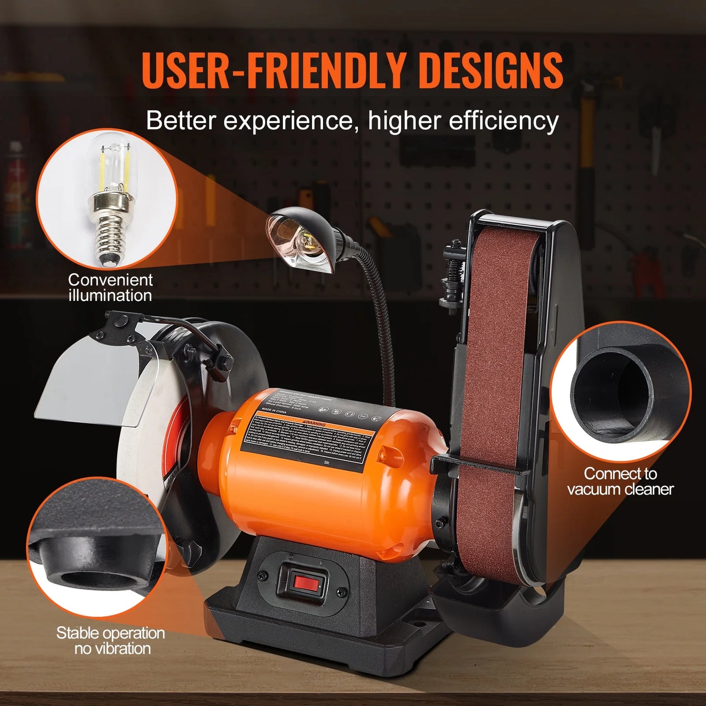 KFFKFF 8" Bench Grinder & 2x28" Belt Sander Combination, Equipped with 2.5A Induction Motor for Metal Sharpening and Grinding