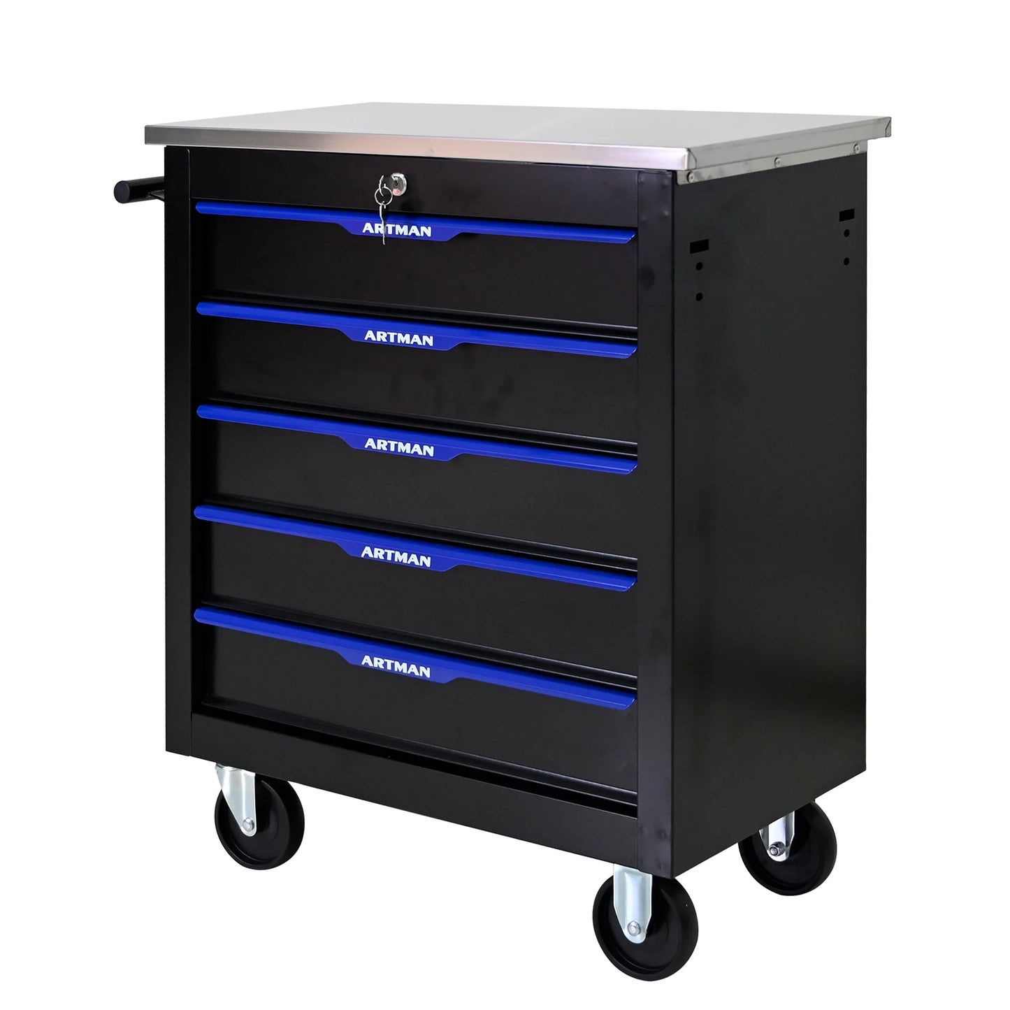 Olurrisa Rolling Steel Tool Chest, 5-Drawer Tool Storage Cabinet with Hanging Holes, Central Keyed Locking System, Lockable Wheels, Tool Organizer Box for Garage & Repair Shop