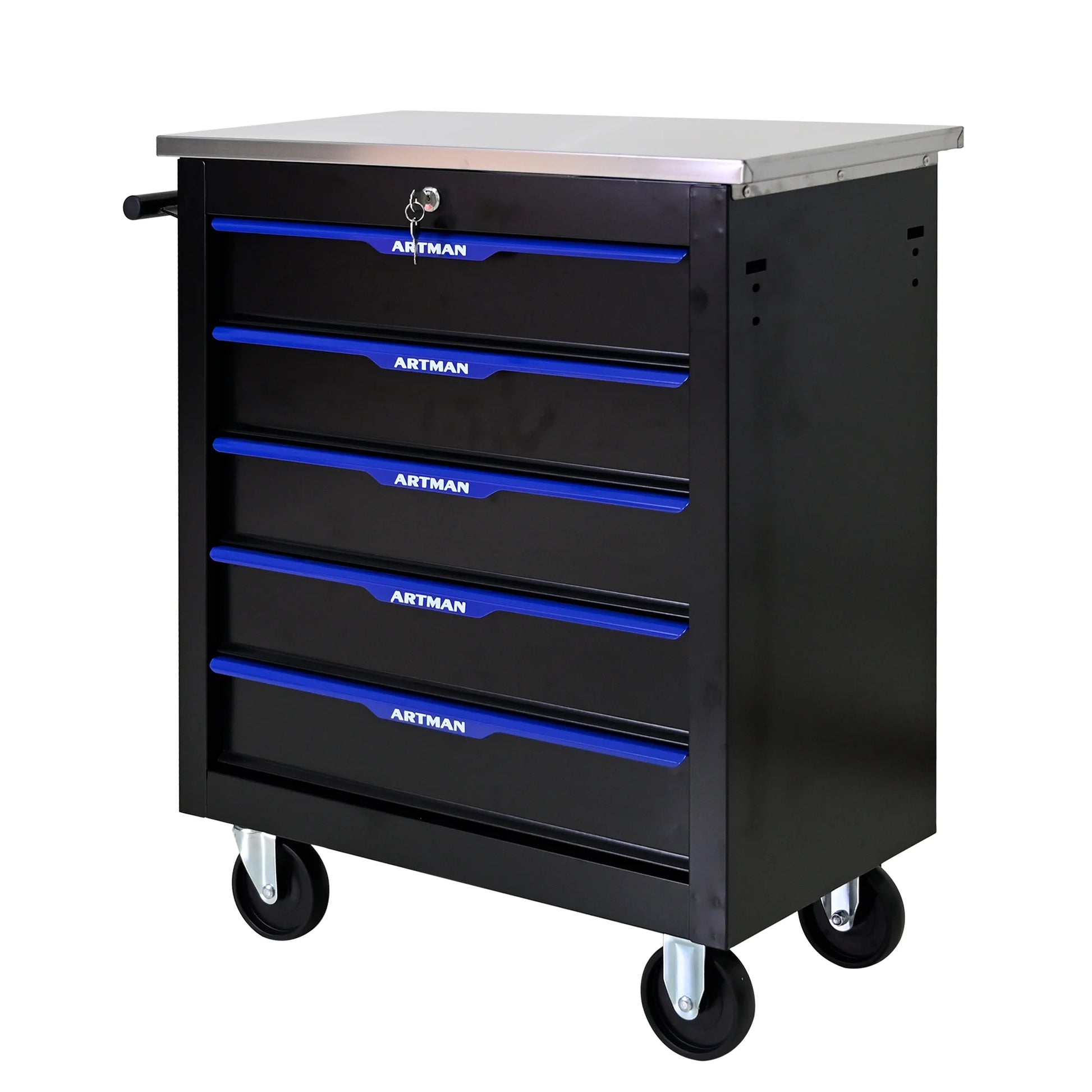 Olurrisa Rolling Steel Tool Chest, 5-Drawer Tool Storage Cabinet with Hanging Holes, Central Keyed Locking System, Lockable Wheels, Tool Organizer Box for Garage & Repair Shop