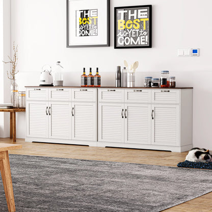 Homfa 53.5'' 3 Drawer Kitchen Buffet Cabinet with Adjustable Shelves, Wood Storage Cabinet with 3 Doors for Dining Room, White