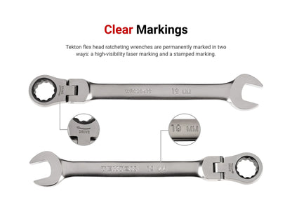 TEKTON Flex Head 12-Point Ratcheting Combination Wrench Set with Modular Wrench Organizer, 15-Piece (1/4-1 in.) | WRC95301
