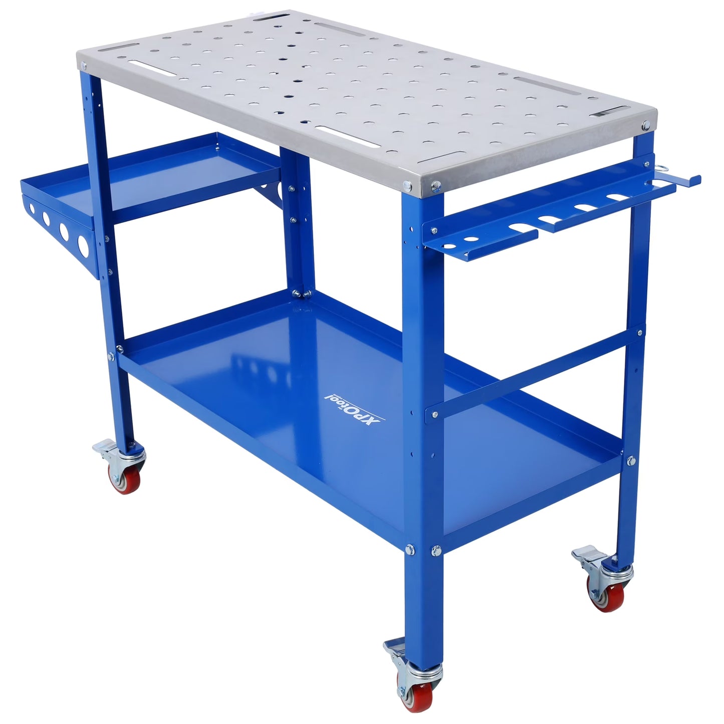 Heavy-Duty 36" x 18" Steel Welding Table 1200lbs Load Capacity Portable Workbench on Wheels with Braking Casters 82 5/8" Fixture Holes & Tool Slots Built-in Tool Tray