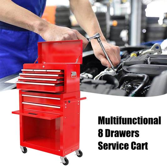 Leuco High Capacity Rolling Tool Chest with Wheels and Drawers, 8-Drawer Tool Storage Cabinet, Heavy-Duty Garage Organizer and Workshop Tool Chest, Red