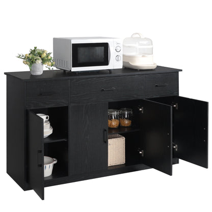 VEIKOUS Sideboard Buffet Cabinet Kitchen Cupboard Storage Cabinet with 3 Drawers and 4 Doors, Black