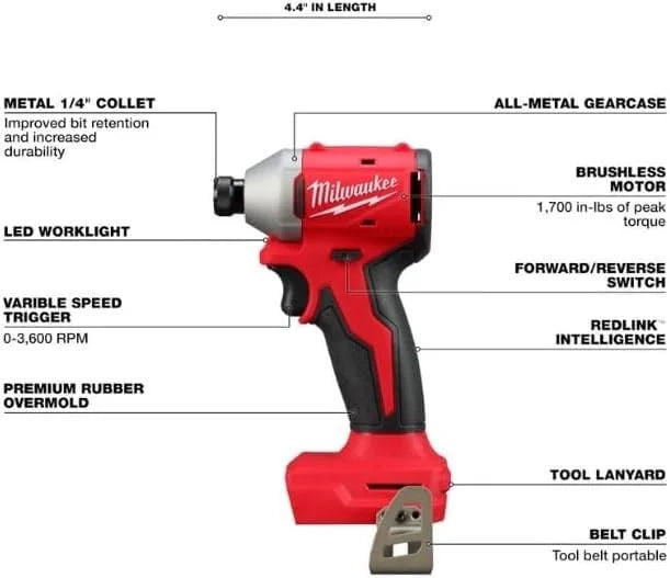 Milwaukee Tool M18TM Compact Brushless 1/4" Hex Impact Driver