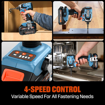SENIX 20 Volt Max* 1/4-Inch Impact Driver, Brushless Motor, 130 Foot-Pound of Max Torque, 3000 RPM (Battery, Charger and Soft Bag Included) PDIX2-M2