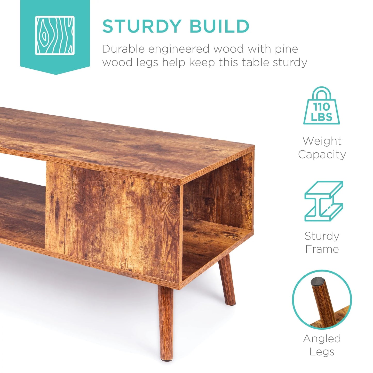 Best Choice Products Wooden Mid-Century Modern Retro Coffee Table, Indoor Furniture w/Open Storage Shelf