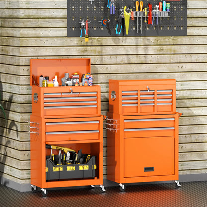 POVANLI High Capacity Rolling Tool Box with Wheels and 8 Drawers, Wheels Lockable, 2-IN-1 Tool Chest & Cabinet, Organizer, for Garages, Warehouses, Workshops, Repair Shops, Orange