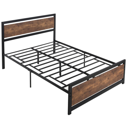 HomCom Full Platform Bed with Headboard & Footboard, Strong Metal Slat Support Bed Frame with Underbed Storage Space, No Box Spring Needed, 56.75" x 76.75" x 40.5"