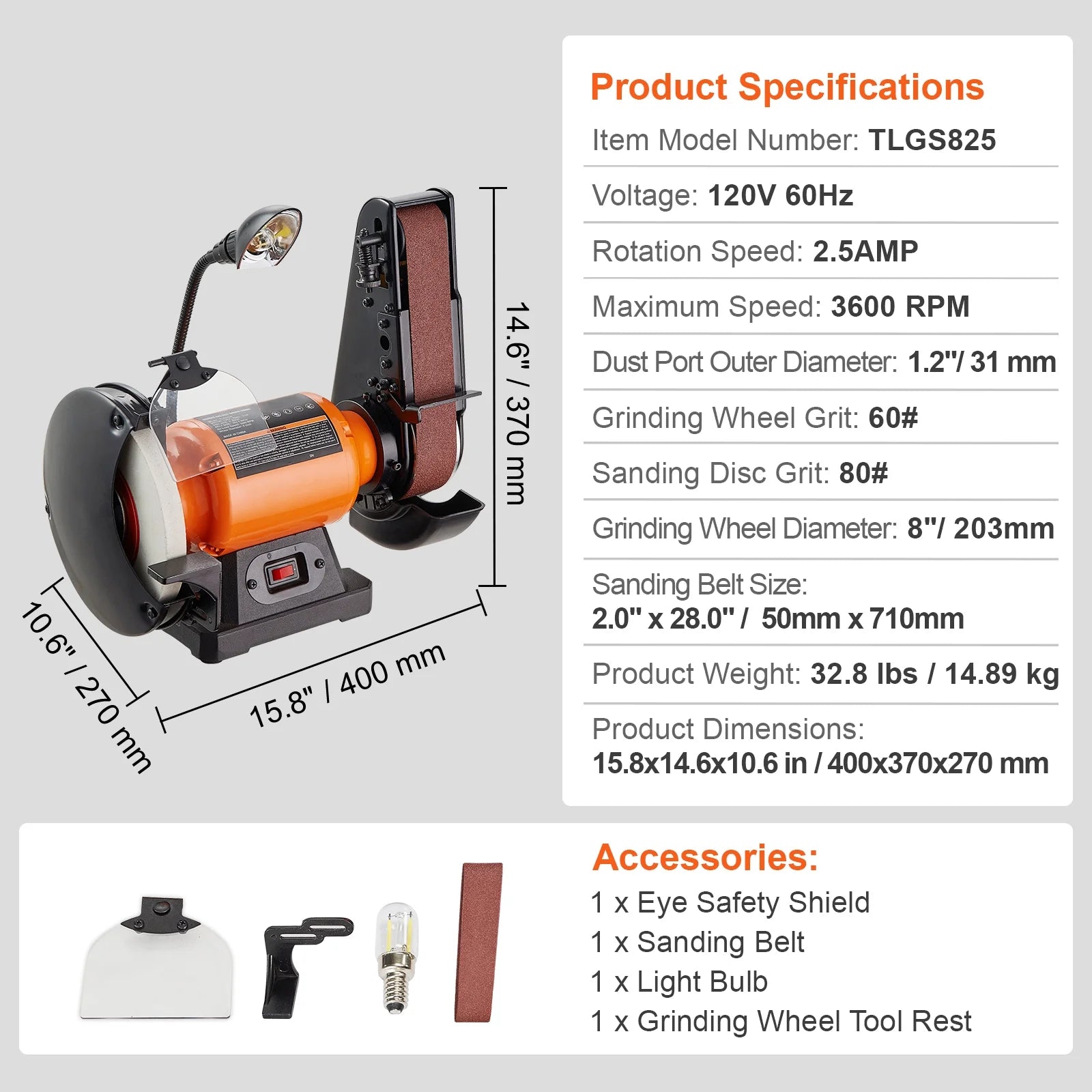 KFFKFF 8" Bench Grinder & 2x28" Belt Sander Combination, Equipped with 2.5A Induction Motor for Metal Sharpening and Grinding