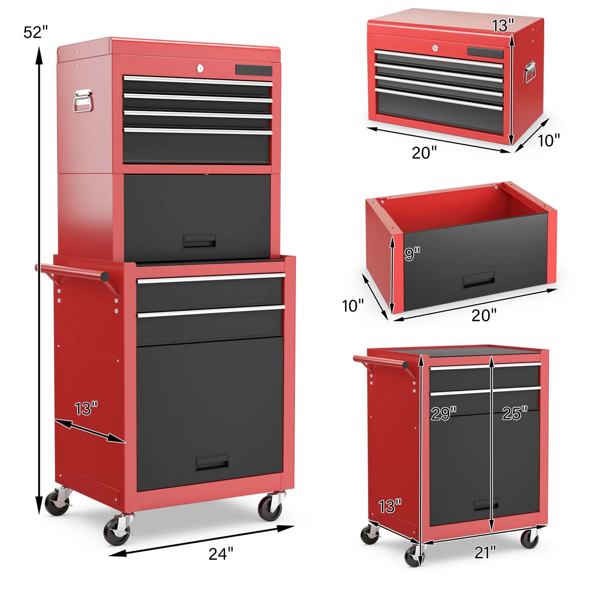 Costway, 60.5 lb, 23.5" Steel 6-Drawer Rolling Tool Cart with User Manual Black Red