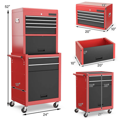 Costway, 60.5 lb, 23.5" Steel 6-Drawer Rolling Tool Cart with User Manual Black Red