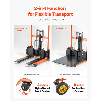 KFFKFF Hydraulic Material Lift Stacker, 450 lbs Capacity, Pallet Truck with Fork Lift Table, 35.8-Inch Max Height, Foldable & Portable Table Cart, Yellow & Black
