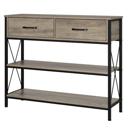 Homfa Console Table with Drawers, Rustic Hallway Table with Storage Shelves, Narrow Sofa Entryway Table for Living Room, Wash Gray