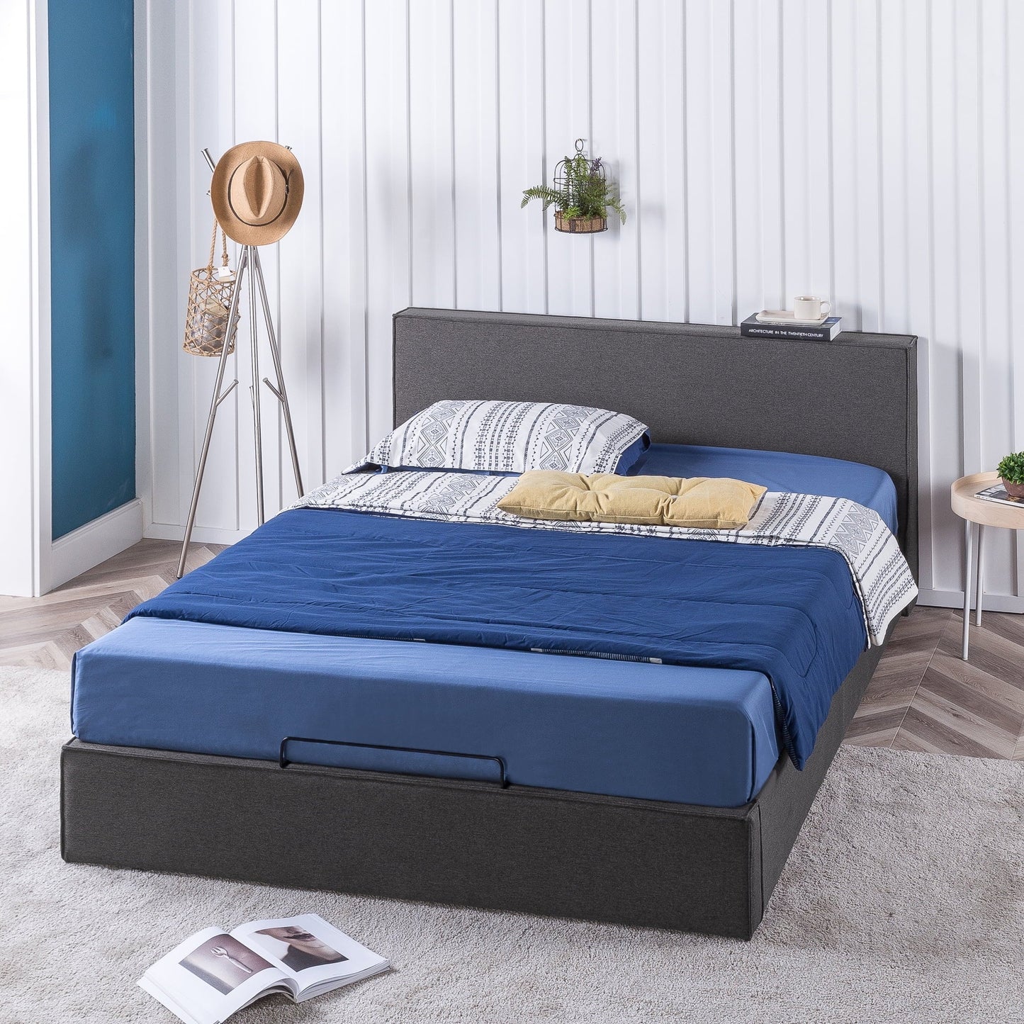 Zinus Finley 34" Upholstered Platform Bed with Lifting Storage, Full
