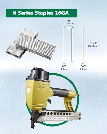 meite N851F Pneumatic Staple Gun 16 Gauge 7/16" Crown Sequential Nailing, Uses 16 GA 7/16-Inch Staples (1-Inch to 2-Inch)