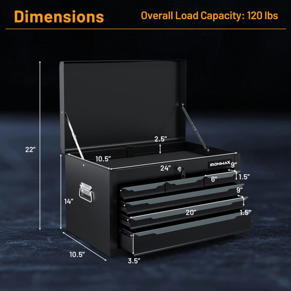 Spaco 24 Inch Tool Chest Case with 6 Drawers and Top Storage for Garage Repair Shop & Warehouse-Black, Tool Chest for Garage, Home and Workbench