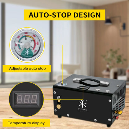 TUXING 12V Pcp Air Compressor,4500Psi 30Mpa,Adjustable Pressure for Pcp Paintball Filling
