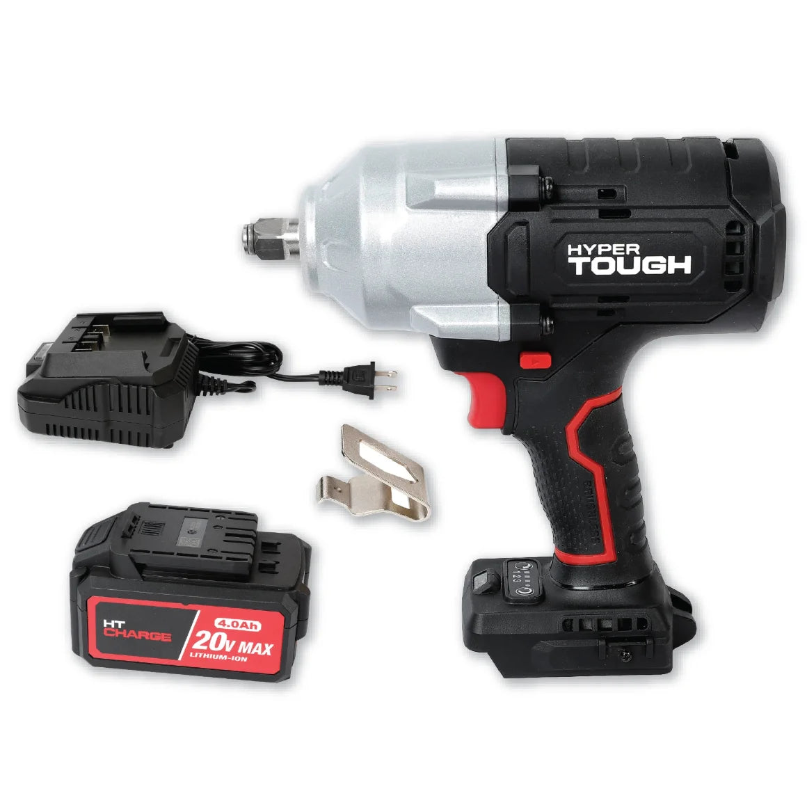 Hyper Tough 20V Max Brushless 1/2-inch High-Torque Cordless Impact Wrench with 4.0Ah Lithium-Ion Battery and Charger