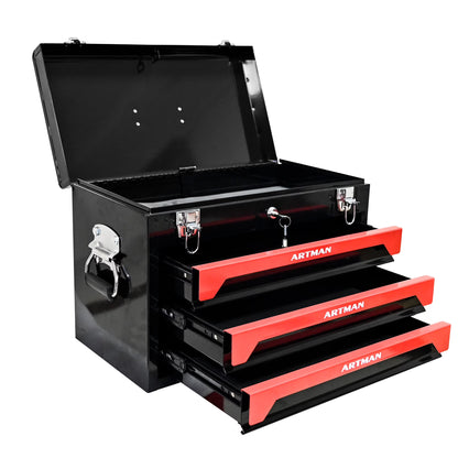 Tool Cabinet with 4 Tools Set, Lockable Tool Boxes Tool Chest, 3-Drawer Tool Cart, Black