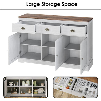 Homfa Sideboard Storage Cabinet with 3 Drawers & 3 Doors, 47.2'' Wide Buffet Cabinet for Dining Room, Antique White