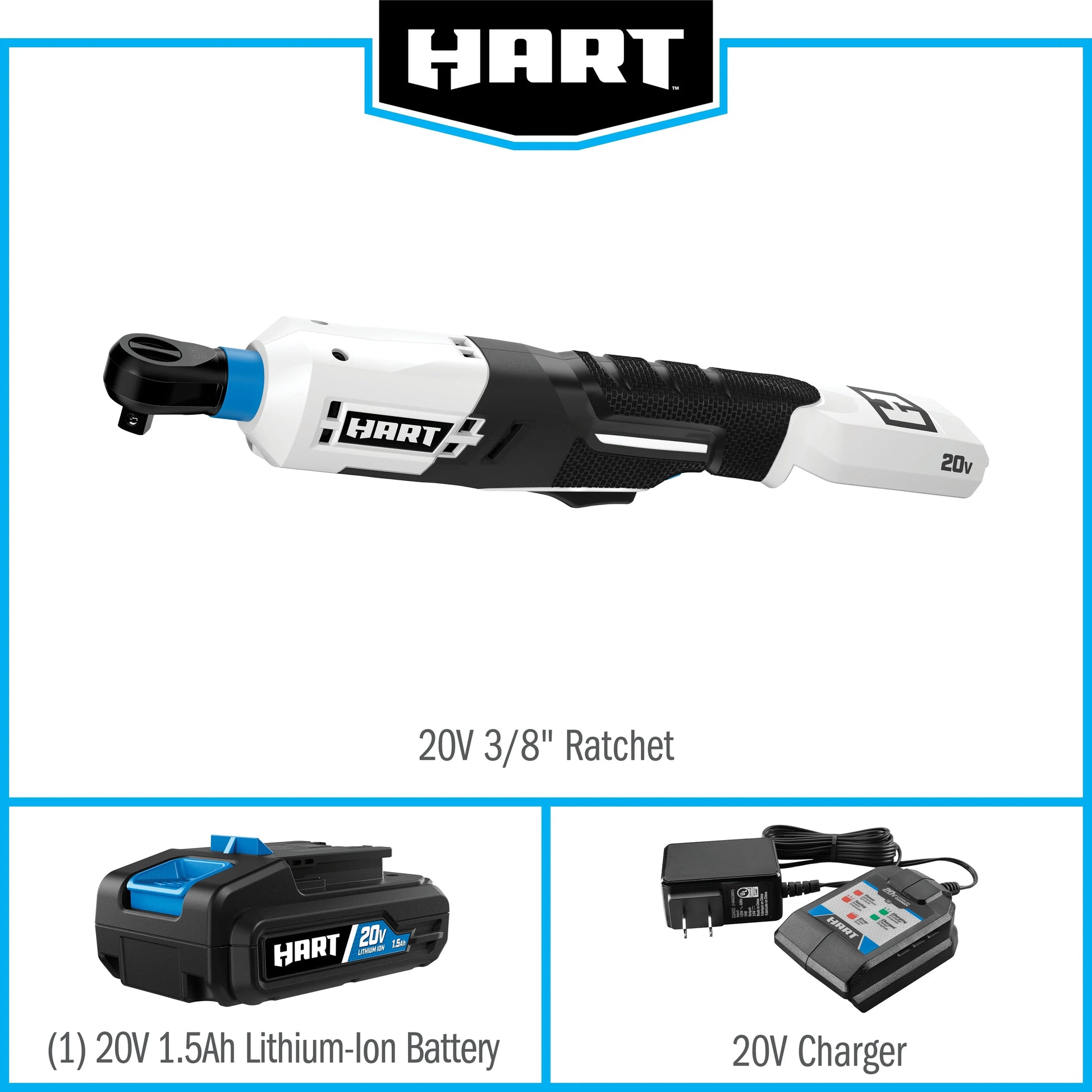 HART 20-Volt 3/8-inch Battery-Powered Ratchet Kit, (1) 1.5Ah Lithium-Ion Battery
