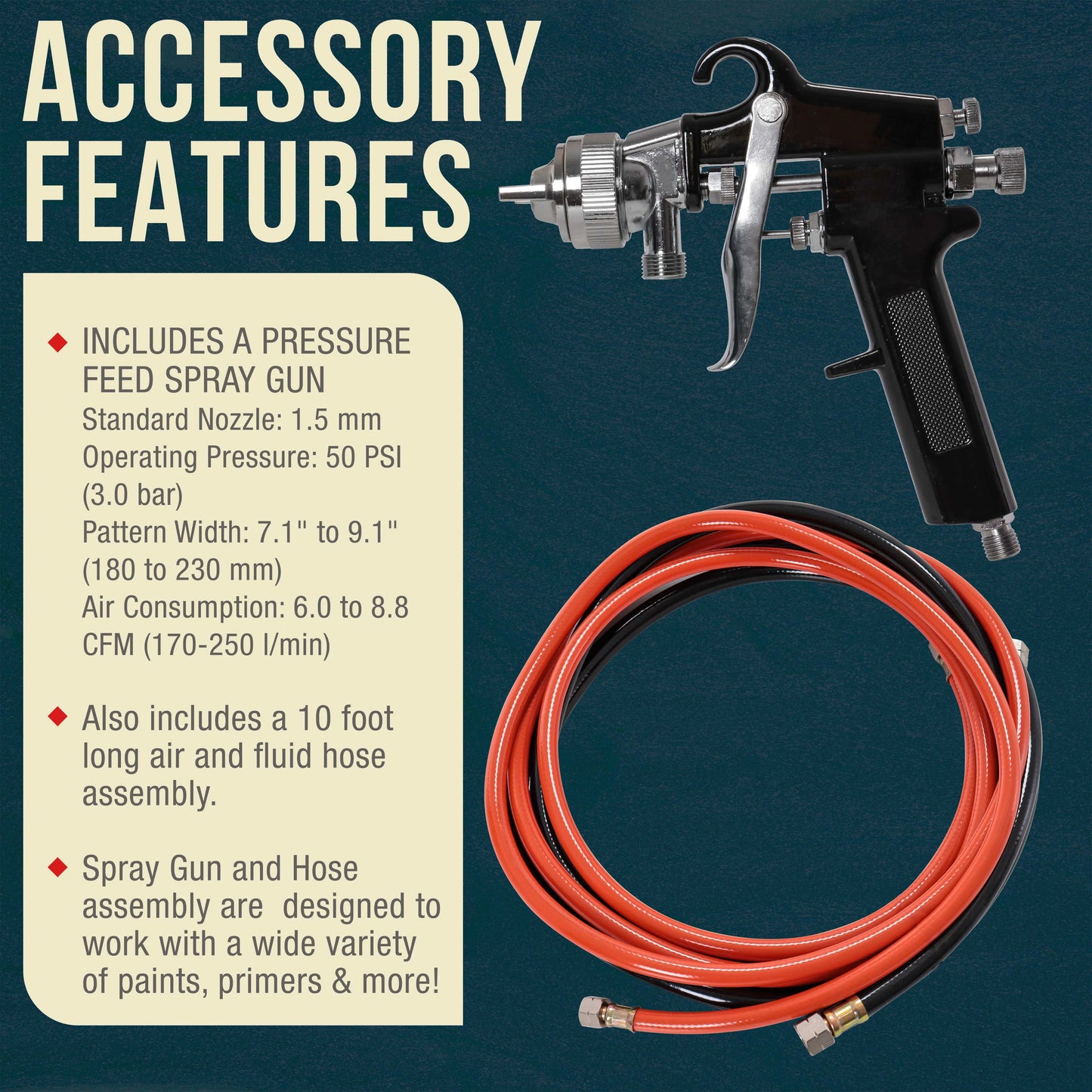 TCP Global Pressure Tank Paint Spray Gun with 1.5 Mm Nozzle 2-1/2 Gal. Pressure Pot & Spray Gun with Hoses