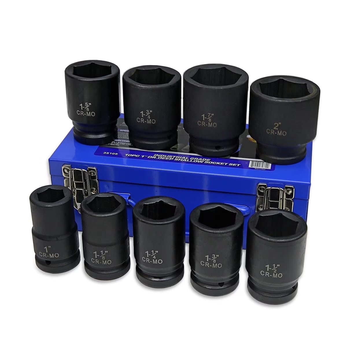 Stark USA 1" Drive 21PC Deep Impact Jumbo Socket Set, 6 Point MM, 27mm - 80mm, CrMo Steel