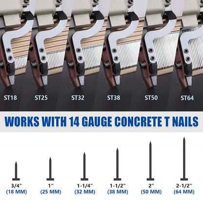 WOODPECKER ST64 Pneumatic Concrete T Nailer, 14 Gauge 3/4" to 1-1/2" Heavy Duty Air Concrete Nail Gun for hardwood nailing, Masonry, Cement, Concrete Brick Nailing
