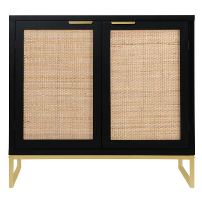 Eumyviv Modern Accent Sideboards Cabinets with 2 Rattan Doors, Mid-Century Buffets Storage Credenzas for Bedroom Living Room,Black,H0046