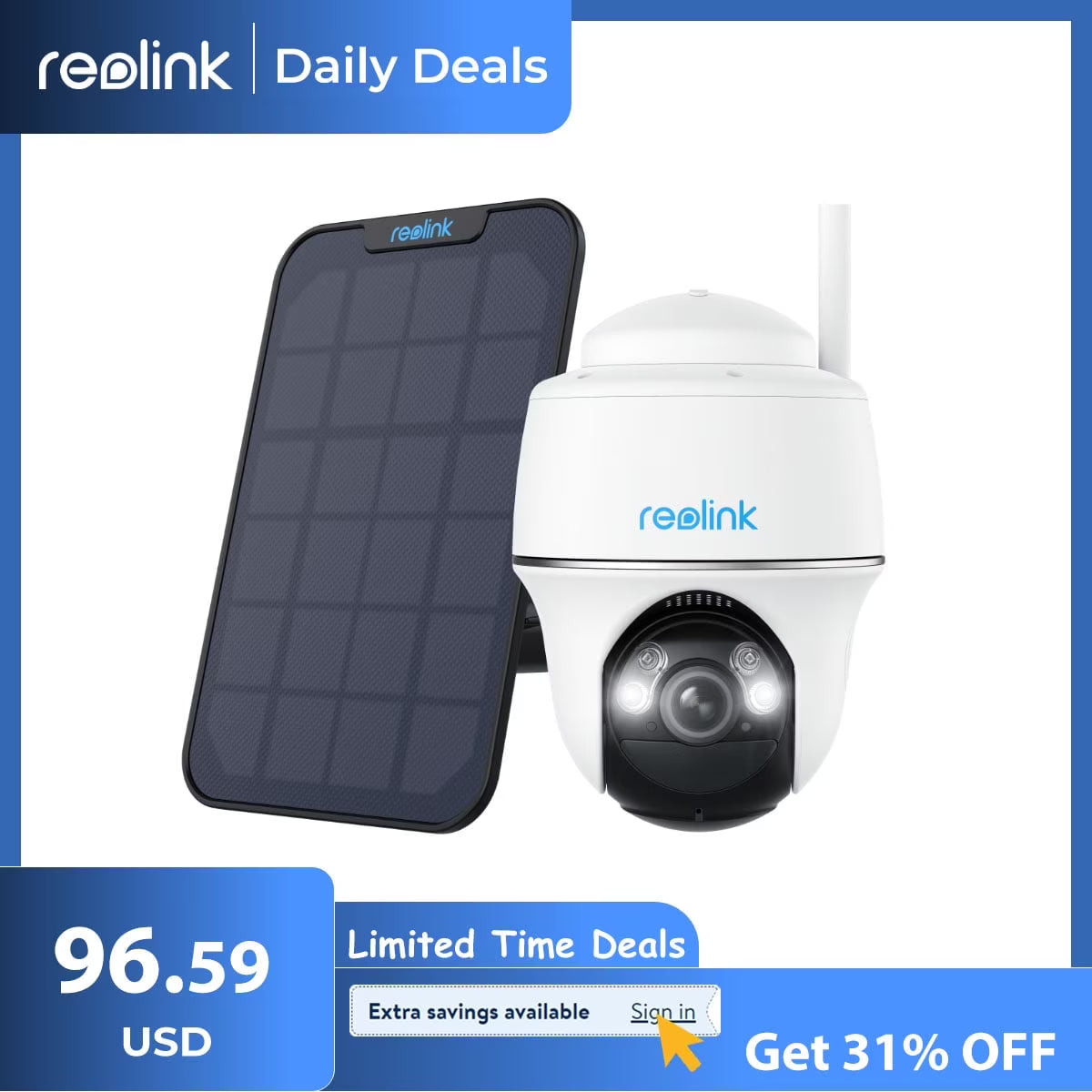 Reolink Argus 5MP PT Outdoor Wireless Battery Wifi Security Camera Night Vision 2-Way Talk Add Solar