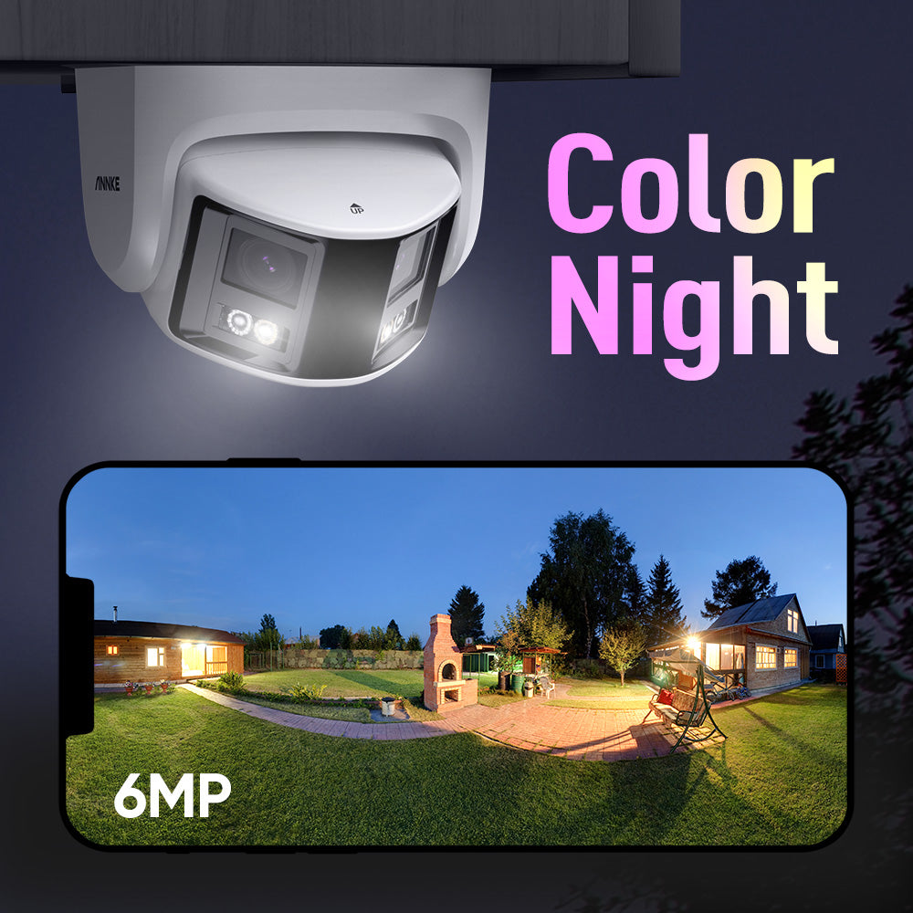 ANNKE PoE Security Camera Outdoor with Dual Lens 180? Filed of View, 6MP IP Surveillance Camera Support Color Night Vision, Person/Vehicle Detection, Two-Way Talk, Built-in SD Card Slot
