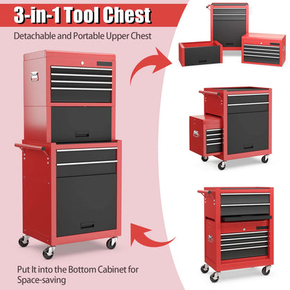 Costway, 60.5 lb, 23.5" Steel 6-Drawer Rolling Tool Cart with User Manual Black Red